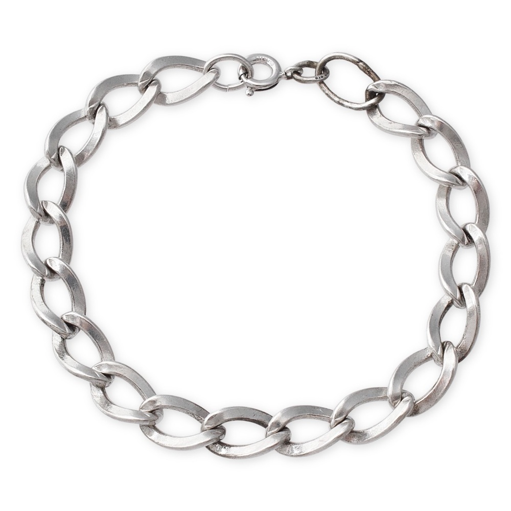 Vintage Sterling Silver Oval Link Bracelet Wide Chunky Chain Unisex